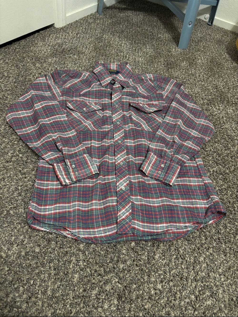 Osh Kosh B’Gosh plaid western shirt men’s pointed collar M USA pearl like button
